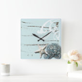 海岸沿いの納屋の木アクアブルーのヒトデの貝殻 スクエア壁時計 (ホーム)