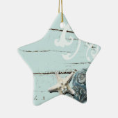 海岸沿いの納屋の木アクアブルーのヒトデの貝殻 セラミックオーナメント (右)