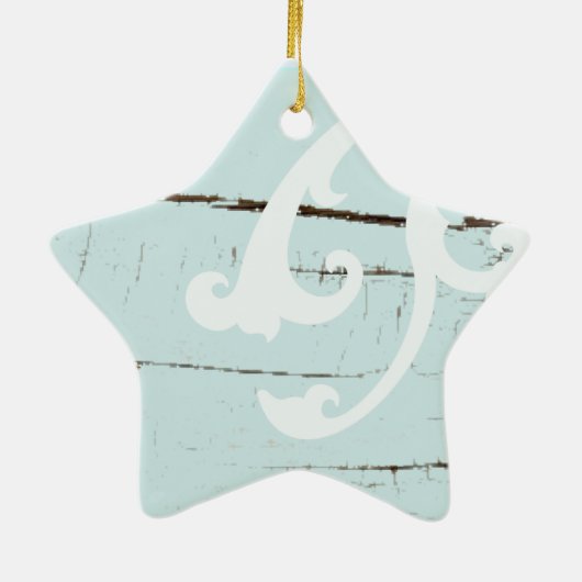 海岸沿いの納屋の木アクアブルーのヒトデの貝殻 セラミックオーナメント (裏面)