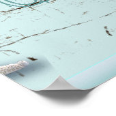 海岸沿いの納屋の木アクアブルーのヒトデの貝殻 ポスター (角)