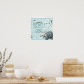 海岸沿いの納屋の木アクアブルーのヒトデの貝殻 ポスター (キッチン)