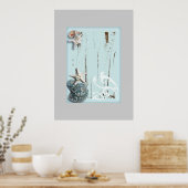 海岸沿いの納屋の木アクアブルーのヒトデの貝殻 ポスター (キッチン)