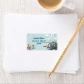 海岸沿いの納屋の木アクアブルーのヒトデの貝殻 ラベル (インサイチュ)