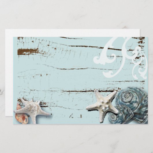 海岸沿いの納屋の木アクアブルーのヒトデの貝殻 便箋 (正面/裏面)