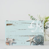 海岸沿いの納屋の木アクアブルーのヒトデの貝殻 便箋 (スタンド正面)