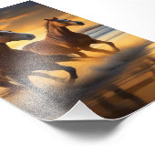 海岸沿いの馬のペアと夕日のセレニティ フォトプリント (角)