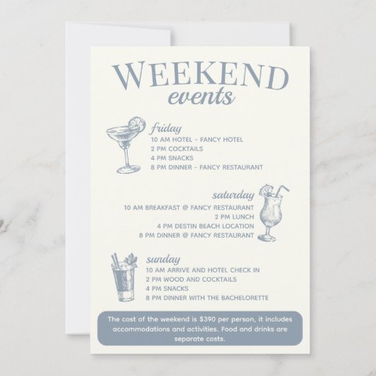 海岸沿岸の最後のトーストバチェロレッテブルー 招待状 (裏面)