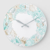 海岸沿岸ターコイズ金ゴールドアクリル壁時計 ラージ壁時計 (正面)