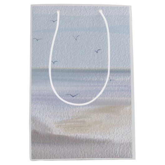 海岸海岸線ビーチ水彩中抱き枕 ミディアムペーパーバッグ (正面)