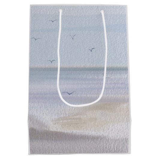 海岸海岸線ビーチ水彩中抱き枕 ミディアムペーパーバッグ (裏面)