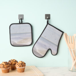 海岸海岸線ビーチ水彩中抱き枕 鍋つかみ&鍋敷きセット