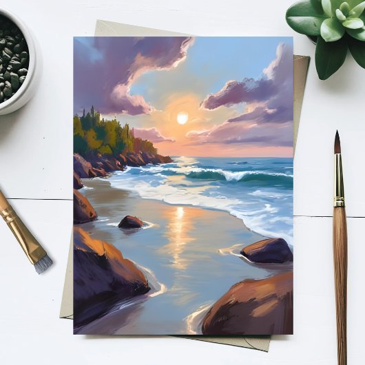 海岸海洋岸辺のビーチ 水彩画 ポストカード