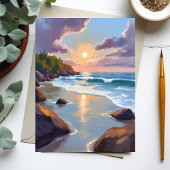 海岸海洋岸辺のビーチ 水彩画 ポストカード