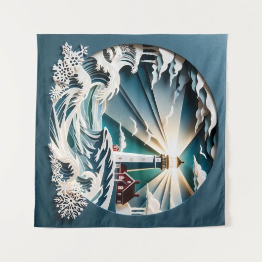 海岸灯台：ペーパーカットのアートライトハウスシーン タペストリー (正面(横))