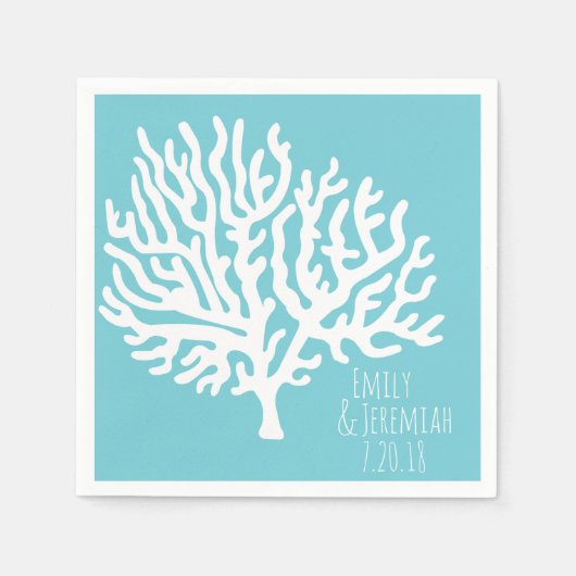 海岸白海サンゴ礁のカップルの名結婚前 スタンダードカクテルナプキン (正面)