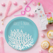 海岸白海サンゴ礁のカップルの名結婚前 ペーパープレート (パーティー)