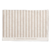 海岸砂浜ベージュ手描きシーホースストライプズ 枕カバー (裏面)