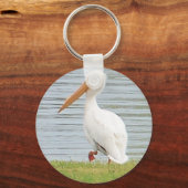 海岸線沿いの白いペリカン キーホルダー (正面)