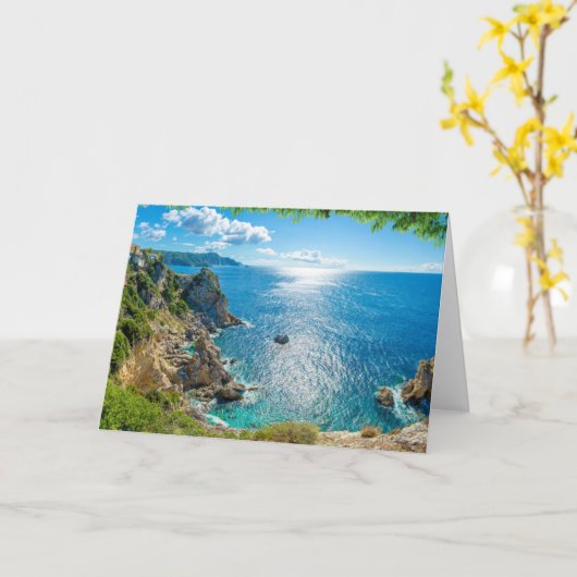 海岸線 |ギリシャ・コルフ,パラアイオカストリッサ カード (黄色い花)