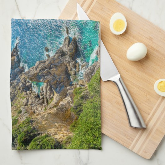 海岸線 |ギリシャ・コルフ,パラアイオカストリッサ キッチンタオル (四つ折り)