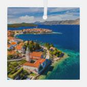 海岸線 |クロアチア、コルクラ島、コルクラ町 ガラスオーナメント (裏面)