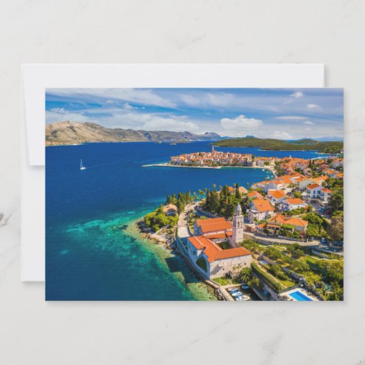 海岸線 |クロアチア、コルクラ島、コルクラ町 サンキューカード (正面)
