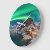 海岸線 |ノルウェー、ハンノイ、ロフテン諸島 ラージ壁時計 (傾斜)