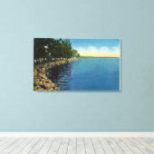 海岸線、パビリオン、泳ぐ人 キャンバスプリント (インサイチュ (ウッドフロア))