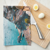 海岸線 |ポジターノイタリア，クリフサイドビレッジ キッチンタオル (四つ折り)