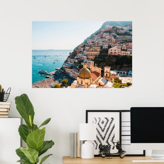 海岸線 |ポジターノイタリア，クリフサイドビレッジ ポスター (ホームオフィス)
