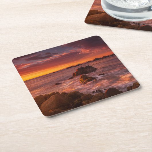 海岸線 | Sunset Pacific Grove Carmel California スクエアペーパーコースター (アングル)