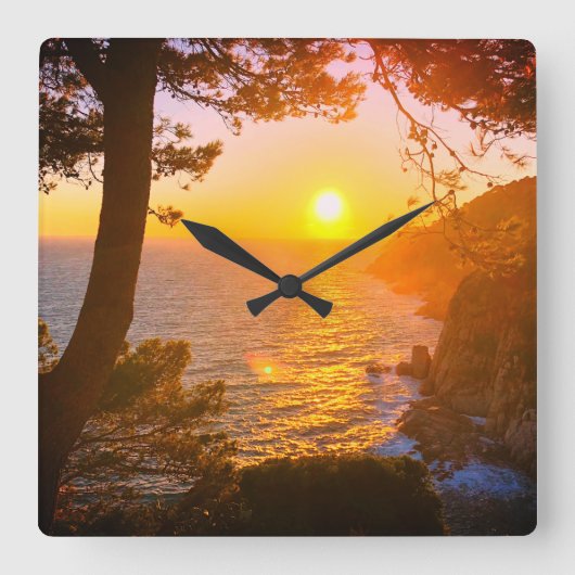 海岸角壁時計の夕日 スクエア壁時計 (正面)