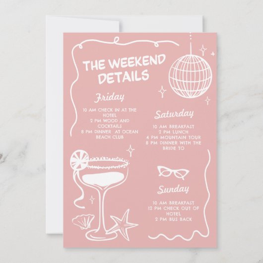 海岸週末のピンクの最後のトーストバチェロレッテ 招待状 (裏面)