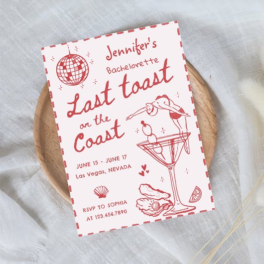 海岸週末のピンクの最後のトーストバチェロレッテ 招待状