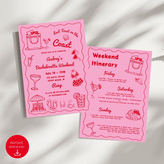 海岸週末のピンクの最後のトーストバチェロレッテ 招待状