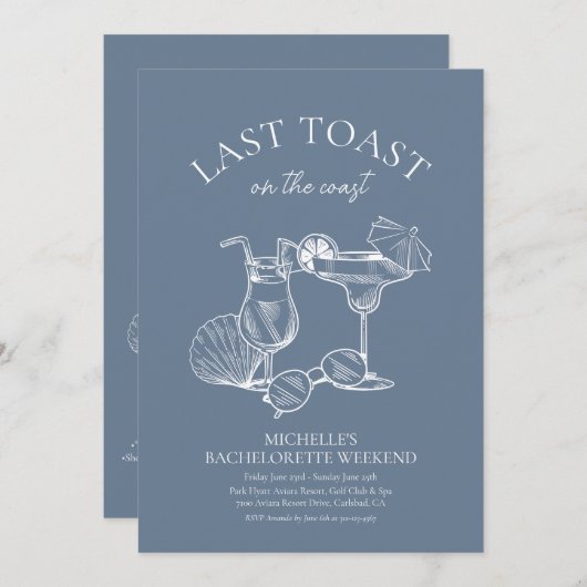 海岸週末の最後のトーストバチェロレッテ 招待状 (正面/裏面)