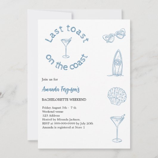 海岸週末の最後のトーストバチェロレッテ 招待状 (正面)