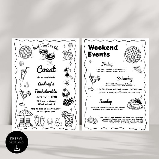 海岸週末の最後のトーストバチェロレッテ 招待状