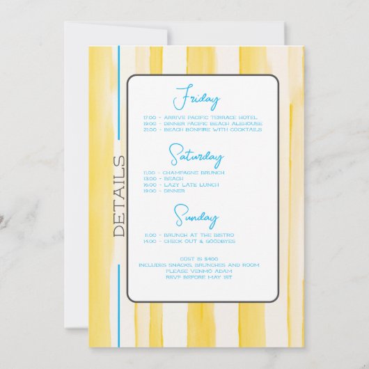 海岸週末の最後のトーストバチェロレッテ 招待状 (裏面)