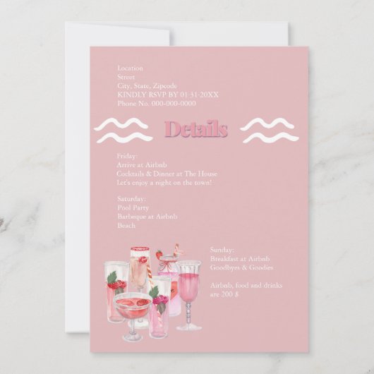 海岸週末の最後のトーストバチェロレッテ 招待状 (裏面)