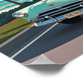 海岸道路を走るレトロスタイルのヴィンテージカー ポスター (角)