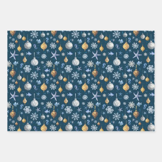 海岸雪の結晶と航海の要素 ラッピングペーパーシート (正面3)