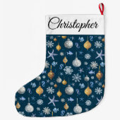 海岸雪の結晶と航海の要素 ラージクリスマスストッキング (裏面)