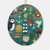 海岸風クリスマス装飾品 ティールブルー セラミックオーナメント (左)