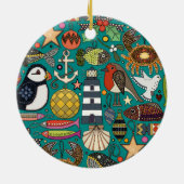 海岸風クリスマス装飾品 ティールブルー セラミックオーナメント (裏面)