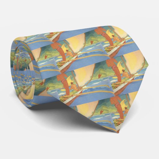 「海岸」の-タイのために先頭に立たれる舷外浮材付きのカヌーの人 ネクタイ (ロール)