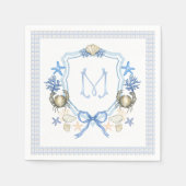 海岸 グランドミレニアル カニ カリグラフィー モノグラム スタンダードカクテルナプキン (正面)