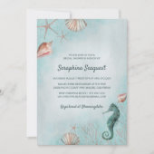 海岸 | ビーチ 青い貝殻 ブライダルシャワー 招待状 (正面)