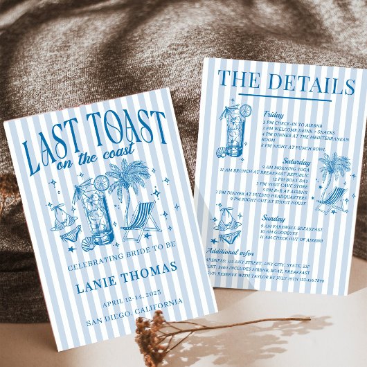 海岸 ブライズメイド パーティー 青 招待状