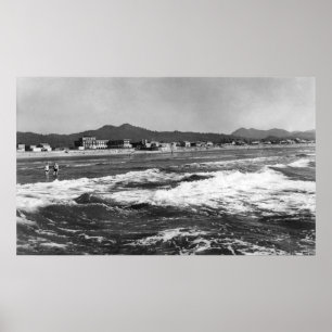 海岸、水Photograpからのオレゴンのビーチ場面 ポスター